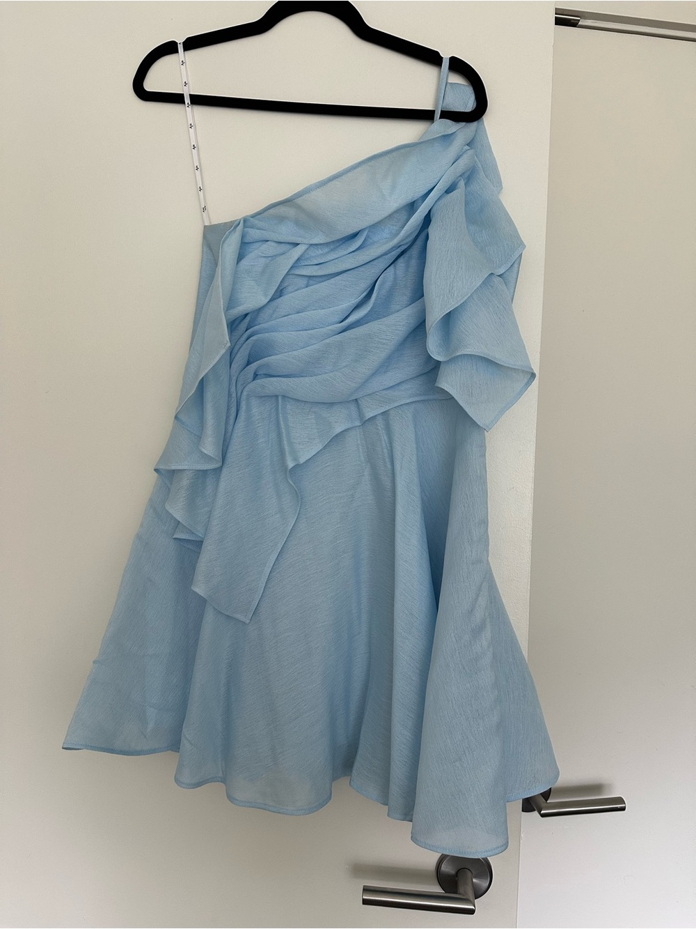 Aje Light Blue One-Shoulder Ruffle Dress